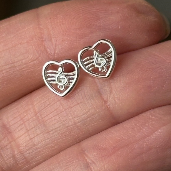 Sterling Silver Heart Music Note Earrings - Picture 12 of 12